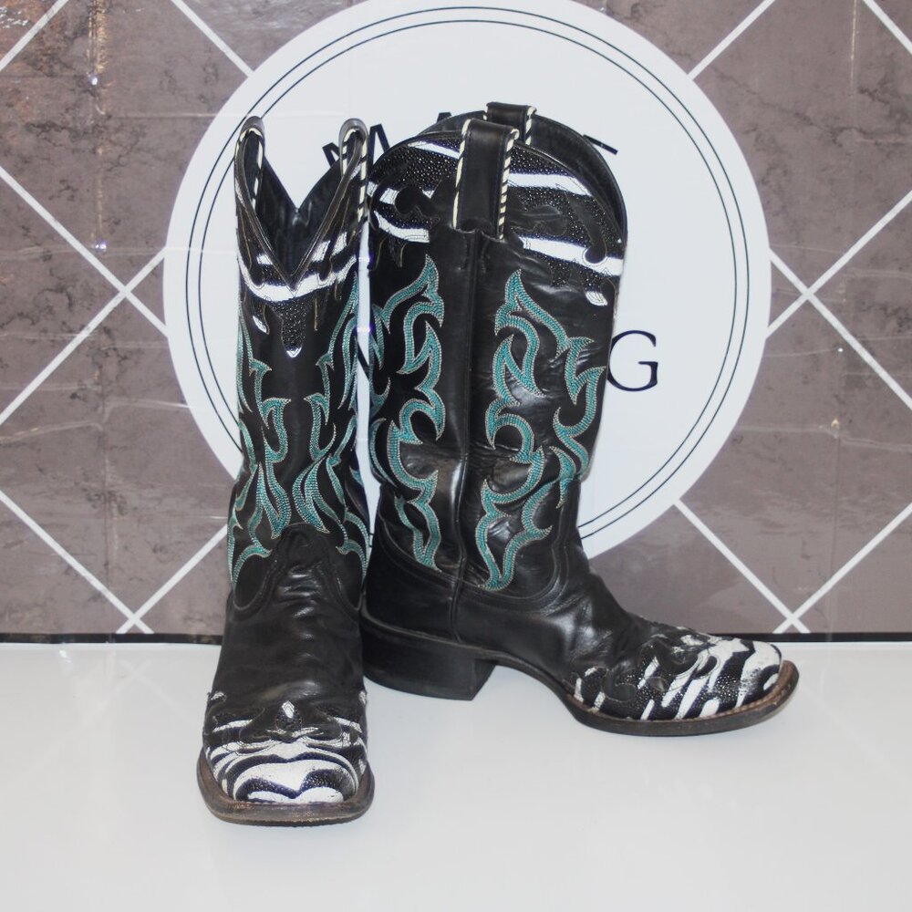 LADIES NOCONA WESTERN BOOTS 7 1/2 - BLACK/ZEBRA